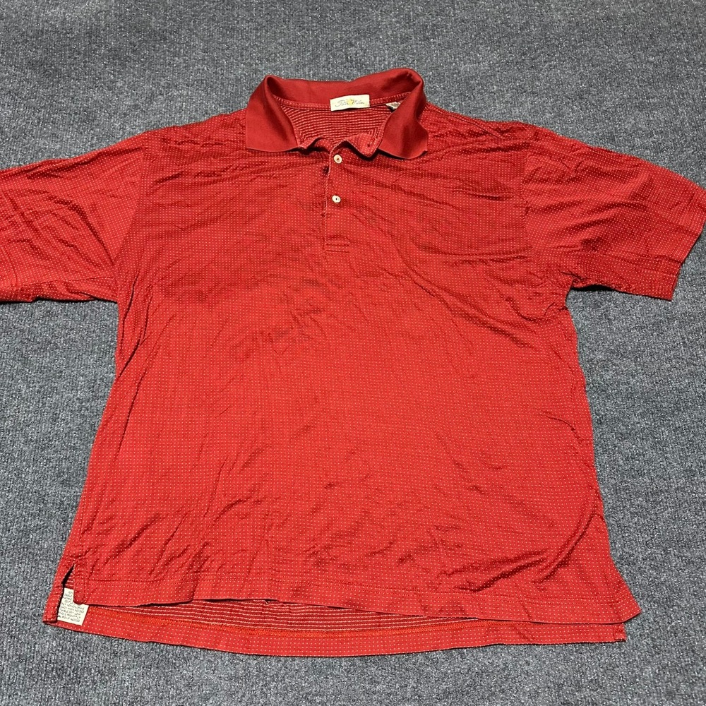 Peter Millar Mens Red Double Mercerized Cotton Dotted Polo Shirt Large